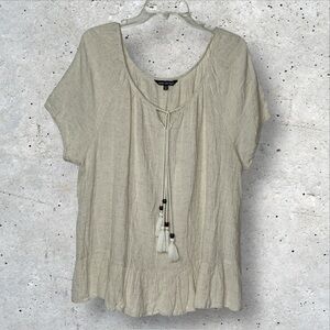 Unique Spectrum‎ Boho Short Sleeve Flowy Ruffle Oatmeal Women's 2X